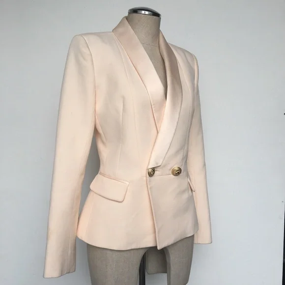 Balmain Cream Double-Breasted Blazer